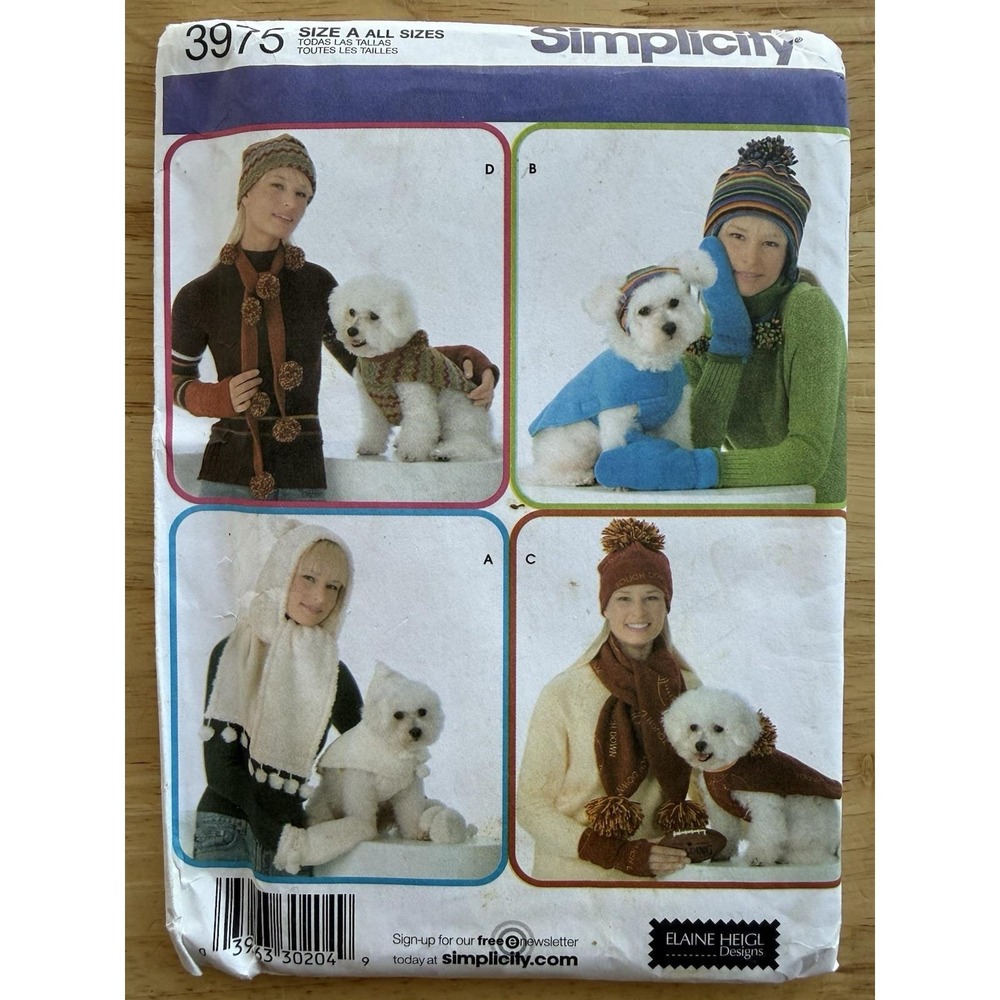 Simplicity Elaine Heigl Designs 3975 Misses' & Dog Accessories Hat‎ & Dog Coat